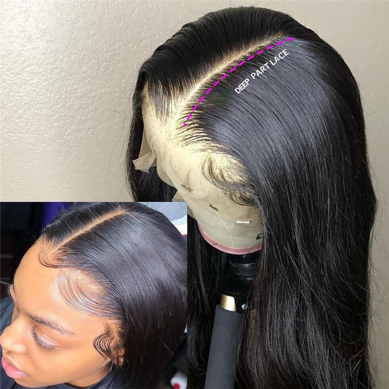 Pre Plucked Straight Natural Black Color Brazilian Human Hair Lace Front Wig