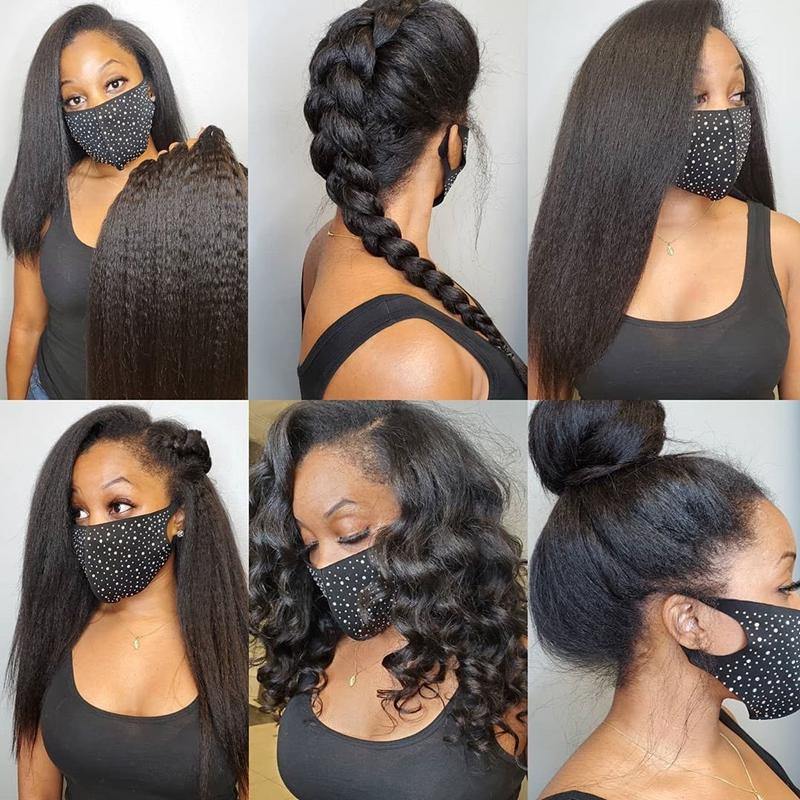 Pure Human Hair Front Wig Yaki Kinky Straight Pre Plucked